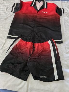 BoohooMAN Red and Black Ombre Button-Up Top